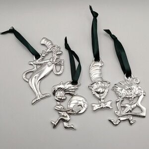 Dr Seuss The Cat in the Hat Movie Silver Metal Ornaments Set of 4 Thing 1 2 VTG